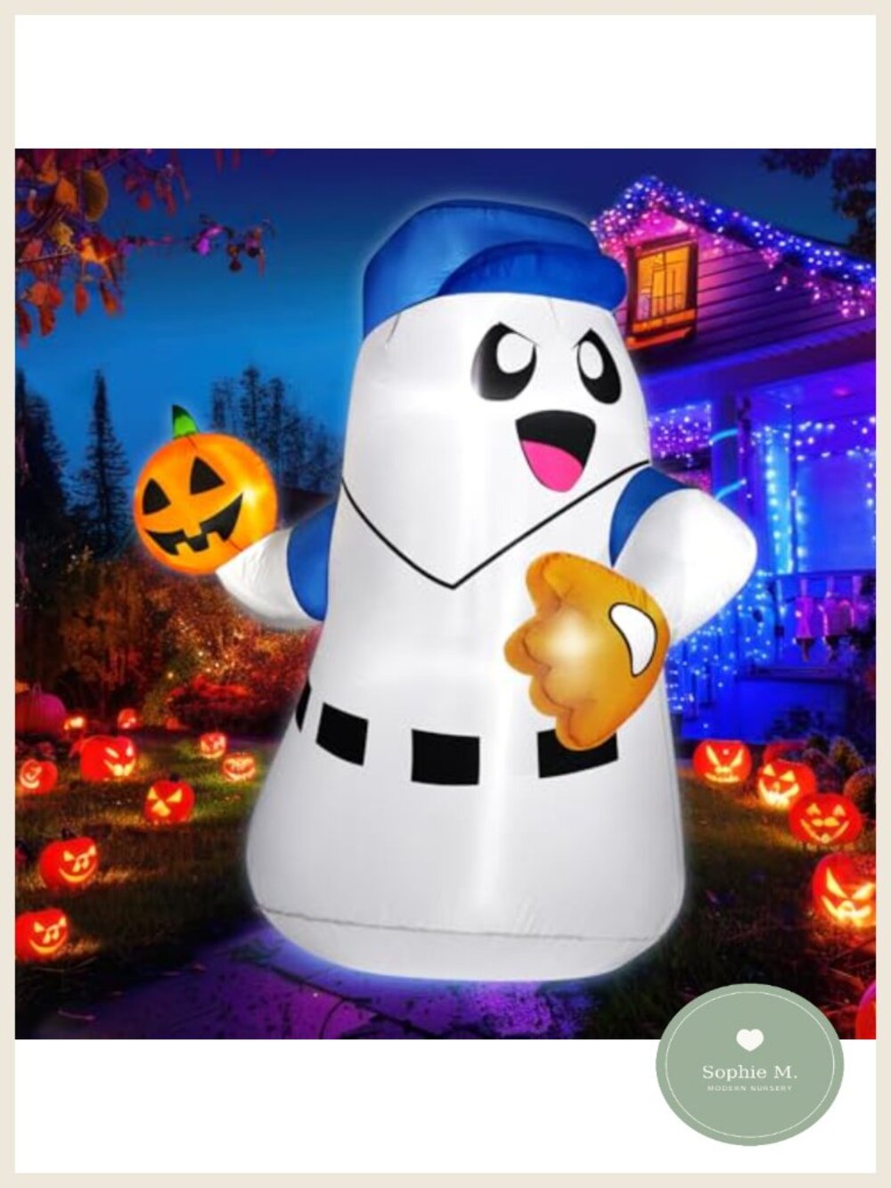 5FT Halloween Inflatable Ghost Pitcher Pumpkin Baseball LED Outdoor Decoration